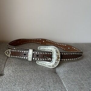 Vintage Blazin Roxx Rhinestone Studded Faux Gator Skin Leather Belt Size 36inch